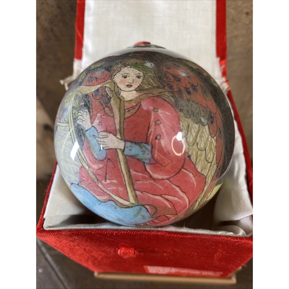 Vintage Li Bien Hand Painted Angel Glass Ornament‎ Broken String Tarnish Brass
